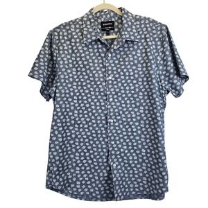 BONOBOS Mens Standard Fit Short Sleeve Button‎ Up Shirt Large Blue Floral Print